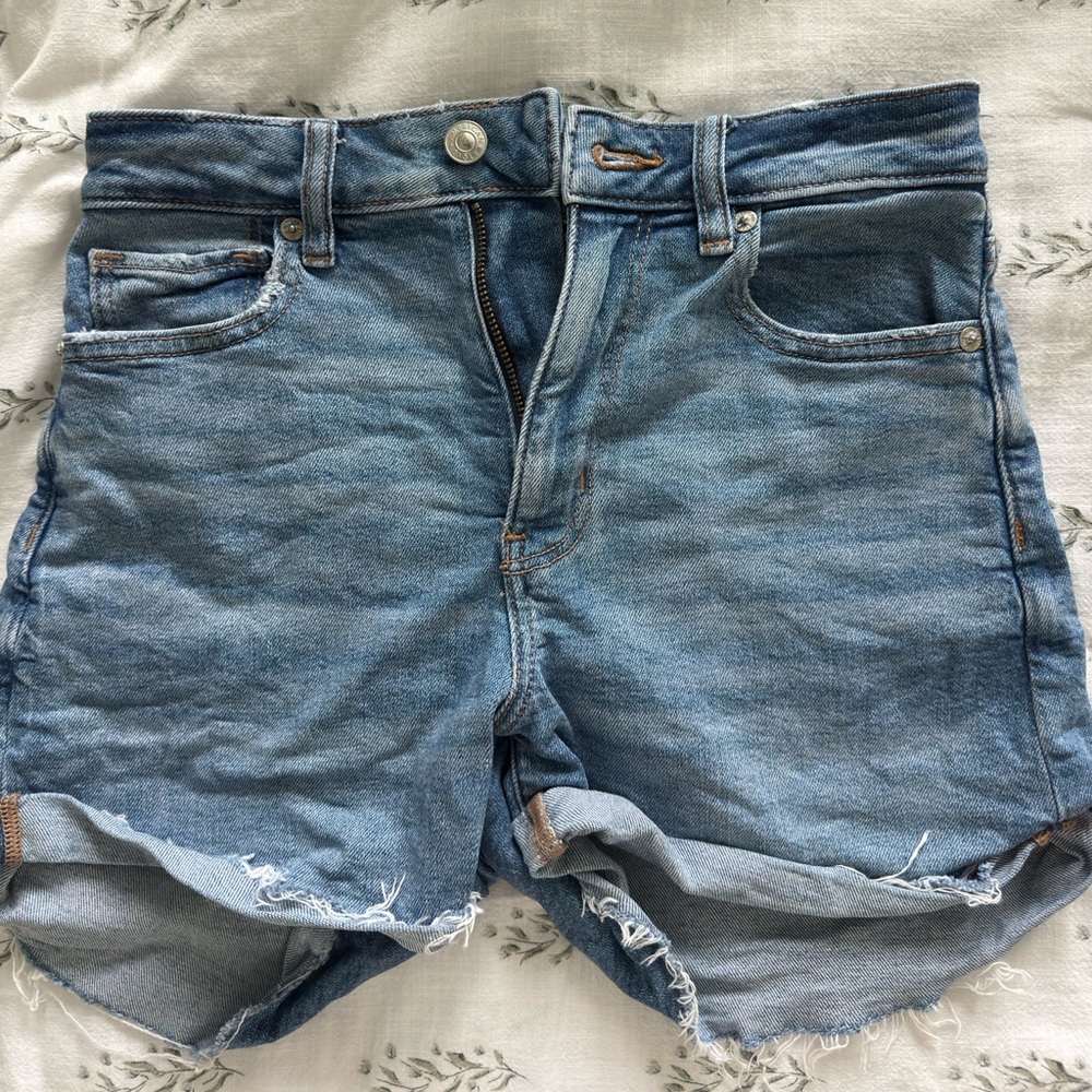 American Eagle Outfitters Light Blue Distressed Denim Shorts